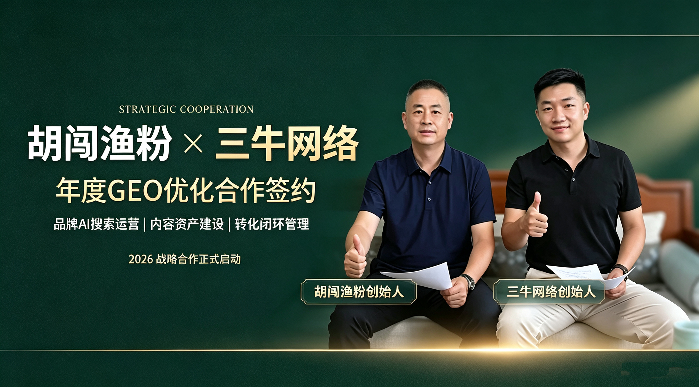 2026年6月30日 祝贺【胡闯渔粉】与三牛网络签约年度GEO合作